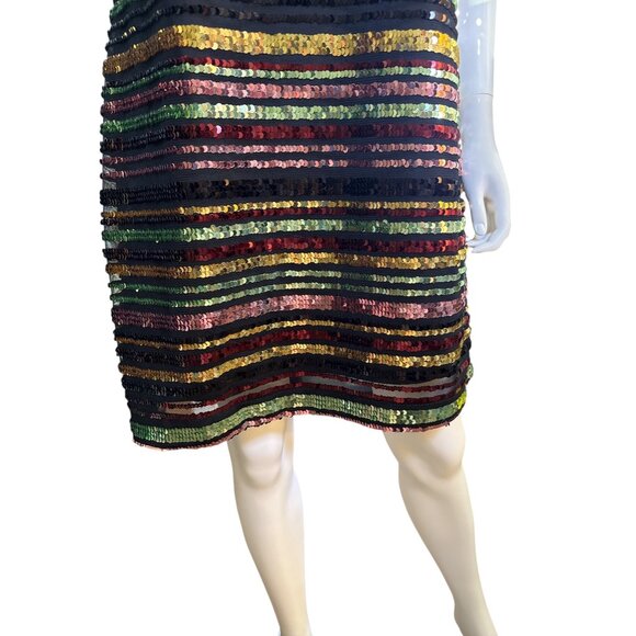 Vince Camuto Multicolor Striped Sequin Dress Sz 6 Short Sleeve Holiday Party EUC - Picture 2 of 7